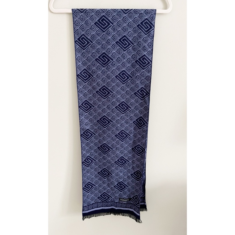 Blue cashmere 70 inch fringed scarf unisex